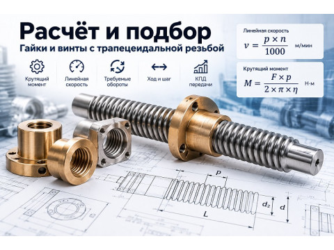 Расчёт и подбор. Гайки и винты с трапецеидальной резьбой
