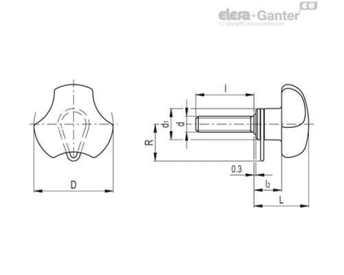 Цельнолитая лепестковая ручка VTT.25-SST-p-M5x10-RC (196621) ELESA+GANTER