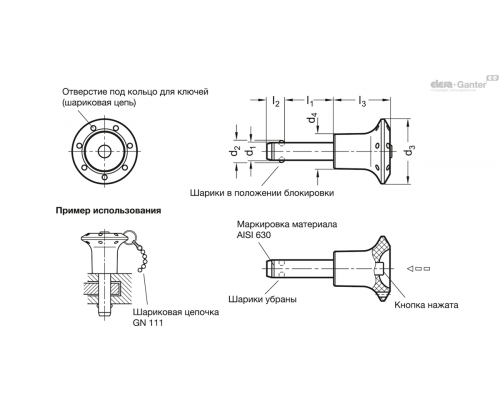 Штифт с шариковыми фиксаторами GN 113.6-5-10 ELESA+GANTER