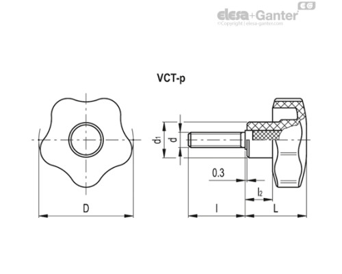 Лепестковая поворотная ручка VCT.50 p-M10x30-C4 (69973-C4) ELESA+GANTER Лепестковая поворотная ручка VCT.50 p-M10x30-C4 (69973-C4) ELESA+GANTER