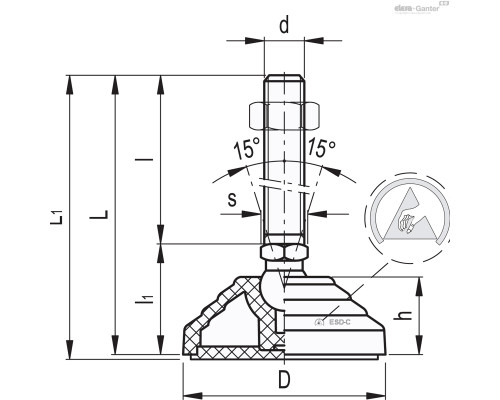 Регулируемая опора LV.A-80-24-AS-SST-M16x58-ESD-C (328621-ESD) ELESA+GANTER