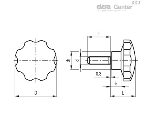 Лепестковая поворотная ручка VH.153/44 p-M8x40 (73254) ELESA+GANTER