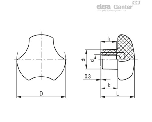 Цельнолитая лепестковая ручка VTT.40-SST-M8 CLEAN (151772) ELESA+GANTER