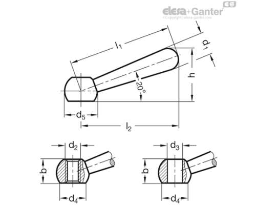 Короткая ручка с прижимными элементами GN 204-20-M16-N ELESA+GANTER Короткая ручка с прижимными элементами GN 204-20-M16-N ELESA+GANTER