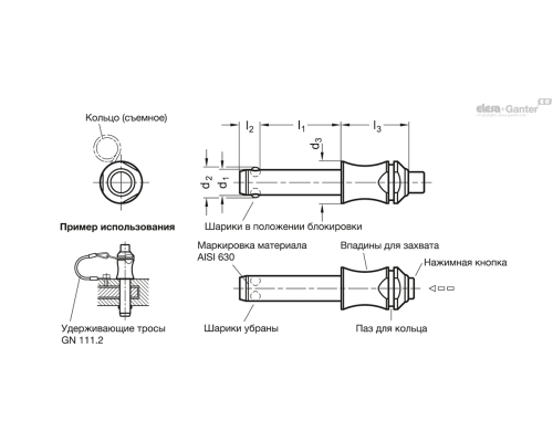 Штифт с шариковыми фиксаторами GN 113.4-6-45 ELESA+GANTER Штифт с шариковыми фиксаторами GN 113.4-6-45 ELESA+GANTER
