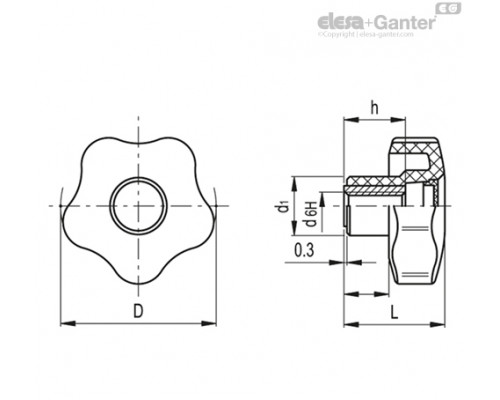 Лепестковая поворотная ручка VCT.32 AZ-M6-C9 (69743-C9) ELESA+GANTER