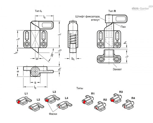 Пружинная защёлка GN 724.3-13-20-R1-ZB-2 ELESA+GANTER