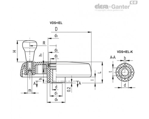 Маховичок цельнолитый VDS.300+IEL A-20 (72966-R) ELESA+GANTER