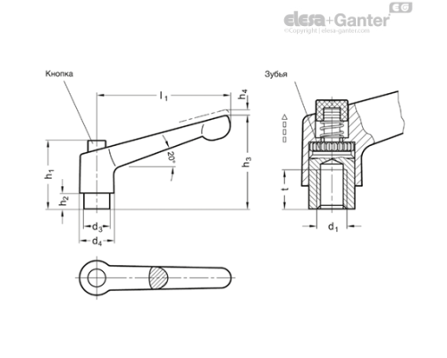Регулируемая ручка рычажного типа GN 303.1-30-M6-SW-O ELESA+GANTER Регулируемая ручка рычажного типа GN 303.1-30-M6-SW-O ELESA+GANTER