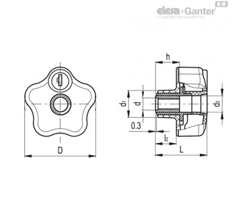 Лепестковая ручка с функцией защиты VLSK.63-SST-FP-M6-F (76861) ELESA+GANTER