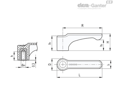 Плоская ручка рычажного типа ERFW.63 B-M8-C1 (232321-C1) ELESA+GANTER