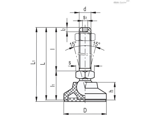 Регулируемая опора LS.A-50-14-AS-STP-M8x44 (349123) ELESA+GANTER