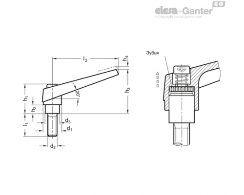 Регулируемая ручка рычажного типа GN 101.1-14-M5-16-SW ELESA+GANTER