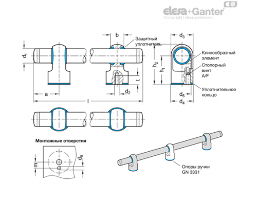 Трубчатая ручка GN 3330-NI-40-800-MT-T ELESA+GANTER
