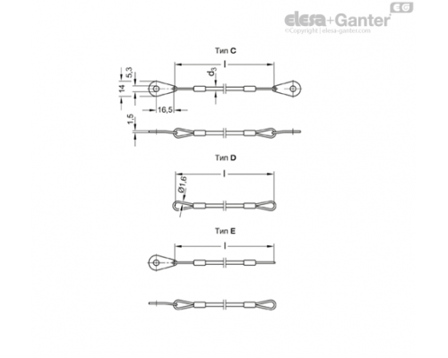 Удерживающий трос GN 111.2-320-D-TR ELESA+GANTER