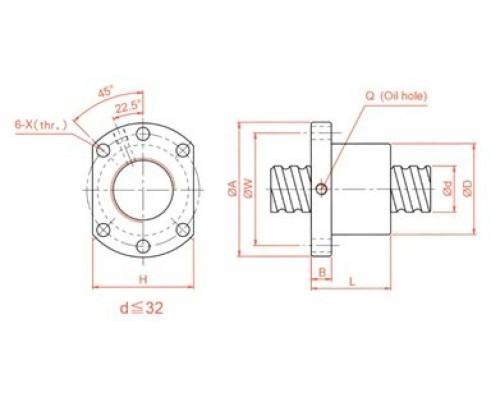 Гайка ШВП SFU2505 TECHNIX