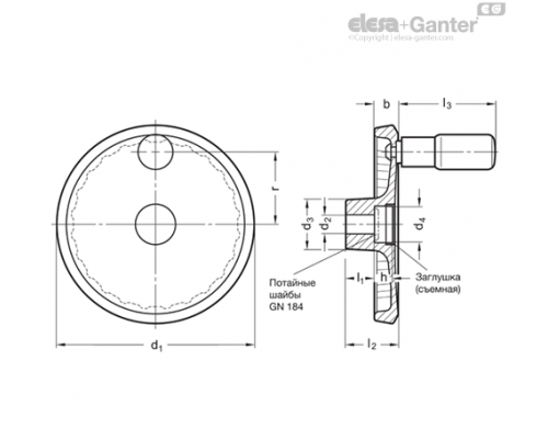 Дисковый маховик GN 923-50-K6-R-SW ELESA+GANTER