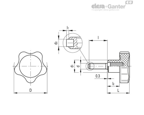 Цельнолитая лепестковая ручка VC.692/40-SST-p-M8x40-PO (166405) ELESA+GANTER