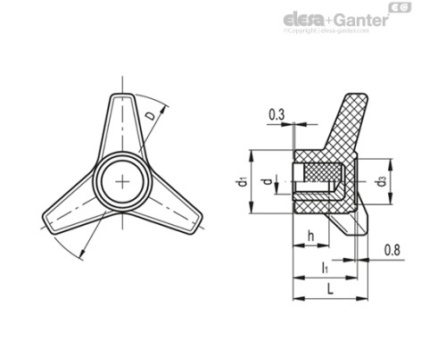 Трёхлепестковая ручка VB.639/45 B-M6 (65541) ELESA+GANTER