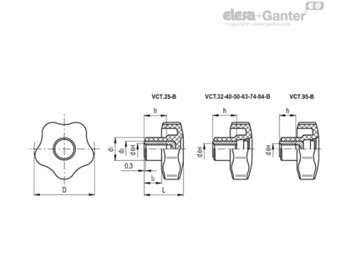 Лепестковая поворотная ручка VCT.74 B-M14-C9 (70063-C9) ELESA+GANTER