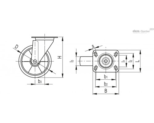 Колесико RE.F5-080-SSL-N-ESD (451551-ESD) ELESA+GANTER