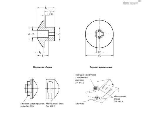 Установочная втулка GN 412.3-M12x1,5-B6,2 ELESA+GANTER