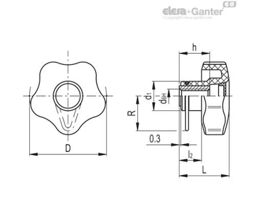 Лепестковая поворотная ручка VCT.40 B-M8-RC-C9 (68921-C9) ELESA+GANTER