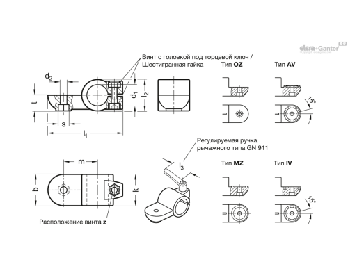 Зажим GN 278-B42-OZ-2-SW ELESA+GANTER