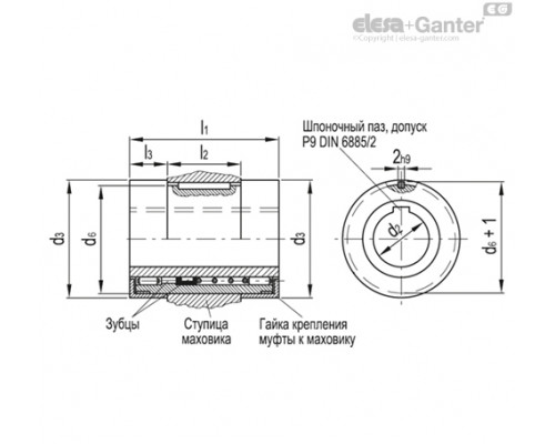 Цельнолитый предохранительный маховик VDN.175 FP+I+ST14 (73748) ELESA+GANTER