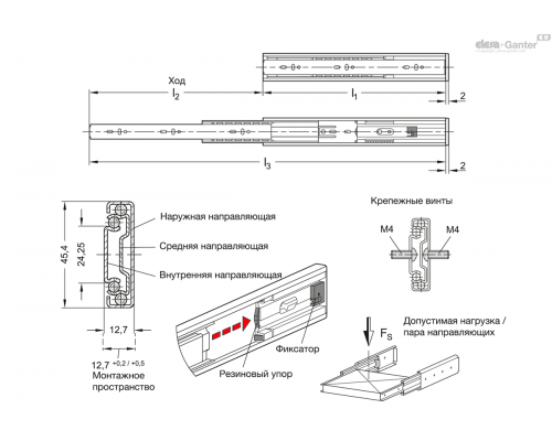 Направляющие GN 1414-400-F-1-ZB ELESA+GANTER