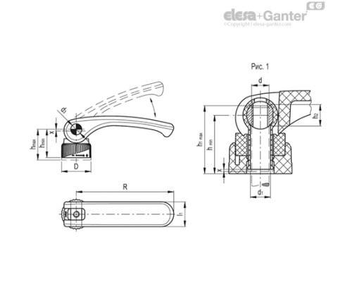 Шарнирная ручка LAC.80-SST-M6-R (33516) ELESA+GANTER