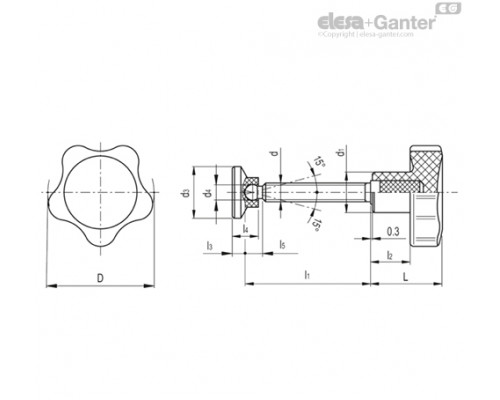 Лепестковая ручка с упорной накладкой фиксации VC.692/25 SST-p-M6x35-SV15 (164003) ELESA+GANTER