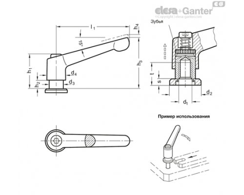 Регулируемая ручка рычажного типа GN 307-45-M6-OS ELESA+GANTER