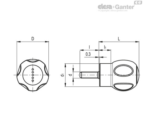 Грибовидная лепестковая ручка EBK.43 p-M6x16-C1-SOFT (245121-C1) ELESA+GANTER