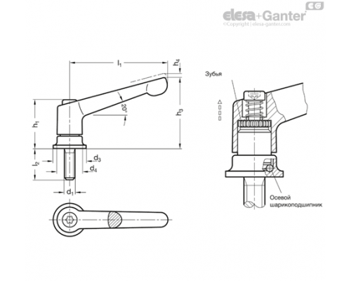 Регулируемая ручка рычажного типа GN 300.4-108-M12-65-OS ELESA+GANTER
