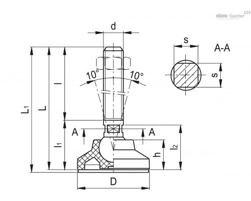 Регулируемая опора LSQ.A-60-14-AS-SST-M20x170-VD (188595) ELESA+GANTER