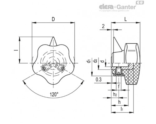 Лепестковая ручка VC.192/85 A-10+IN (66711) ELESA+GANTER