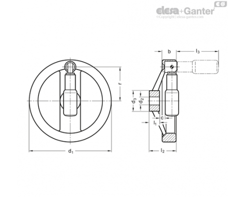 Маховик с откидной ручкой GN 322.7-160-K14-R ELESA+GANTER