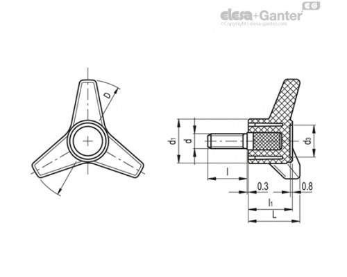 Трёхлепестковая ручка VB.639/63 p-M8x25 (65652) ELESA+GANTER