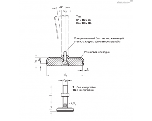 Регулируемая опора GN 31-60-M16-100-B1-T ELESA+GANTER