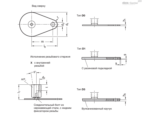 Регулируемая опора GN 43-50-M10-28-D1-X ELESA+GANTER