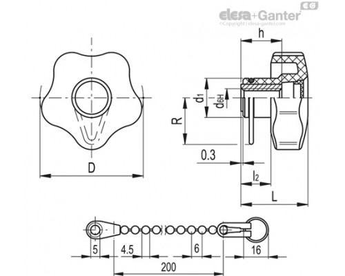 Лепестковая поворотная ручка VCT.40 B-M8-LP-C9 (69594-C9) ELESA+GANTER