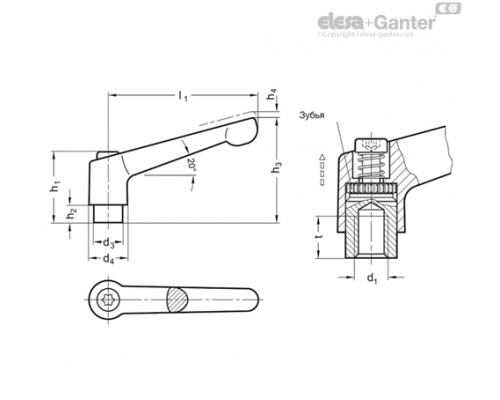 Регулируемая ручка рычажного типа GN 300.1-78-M8-RH ELESA+GANTER