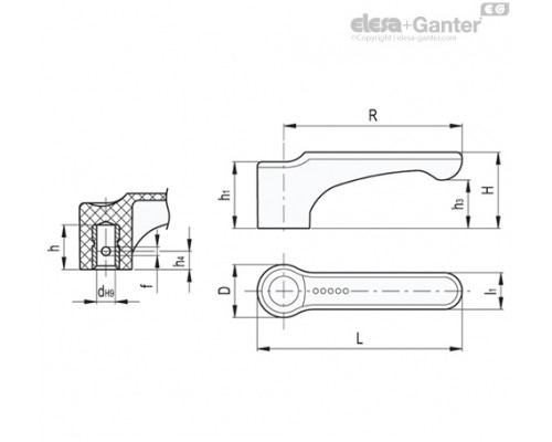 Плоская ручка рычажного типа ERFW.44 N-6-C1 (232311-C1) ELESA+GANTER