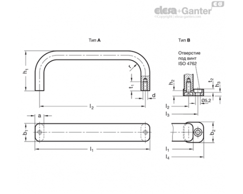 Плоская П-образная ручка GN 668-20-130-B-BL ELESA+GANTER