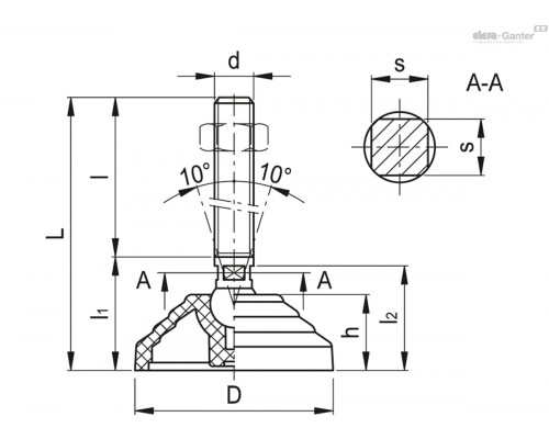 Регулируемая опора LVQ.A-100-14-SST-M16x68-VD (183481) ELESA+GANTER