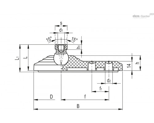 Регулируемая опора LV.FO-60-14-AS+SJF-M6 (300266) ELESA+GANTER