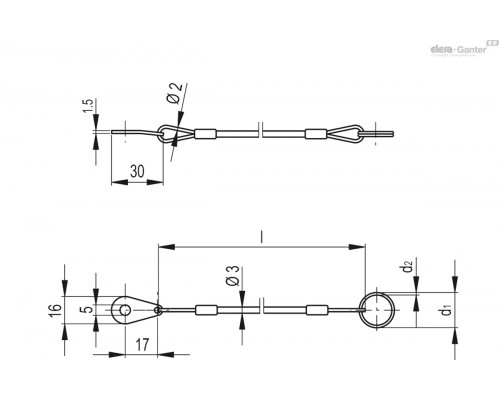 Удерживающий трос CV-T-A-P-18-500 (76236) ELESA+GANTER