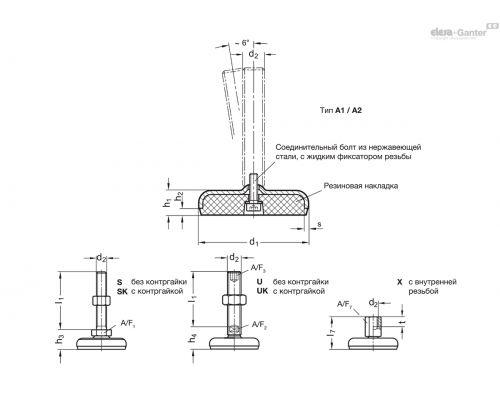 Регулируемая опора GN 30-100-M8-40-A2-S ELESA+GANTER