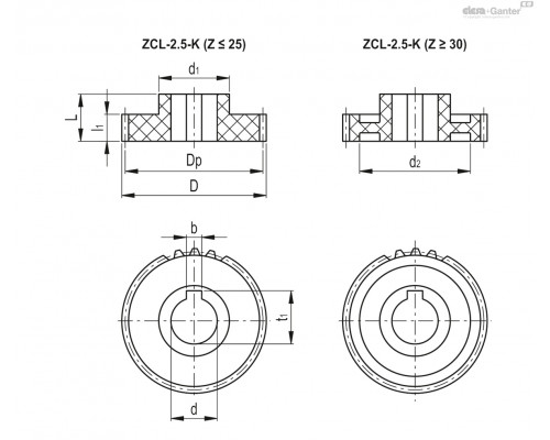 Зубчатая передача ZCL-2.5-20-A15-K (550715-K) ELESA+GANTER